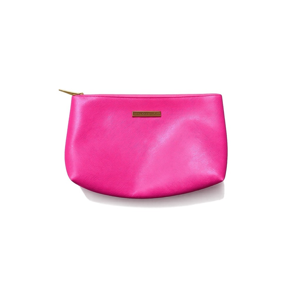 bareMinerals Pink Cosmetic Makeup Travel Zip Pouch Bag Gold Tone Vegan Leather